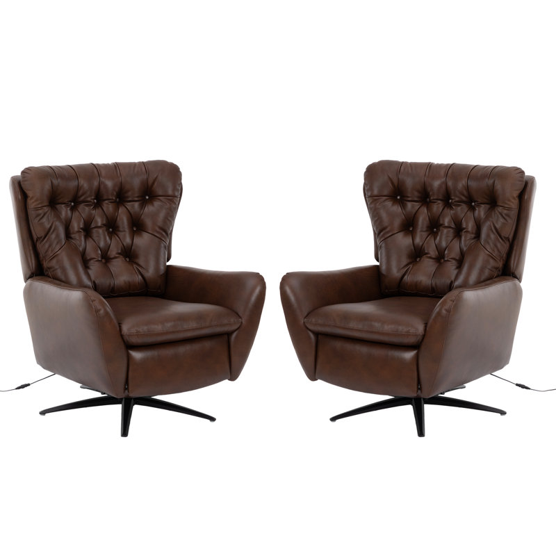 Genuine Leather Swivel Wingback Recliner(Set Of 2), Chocolate