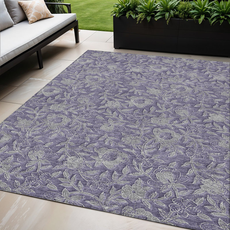 Tapis d'intérieur lavable à motif floral gris 5 pi x 8 pi