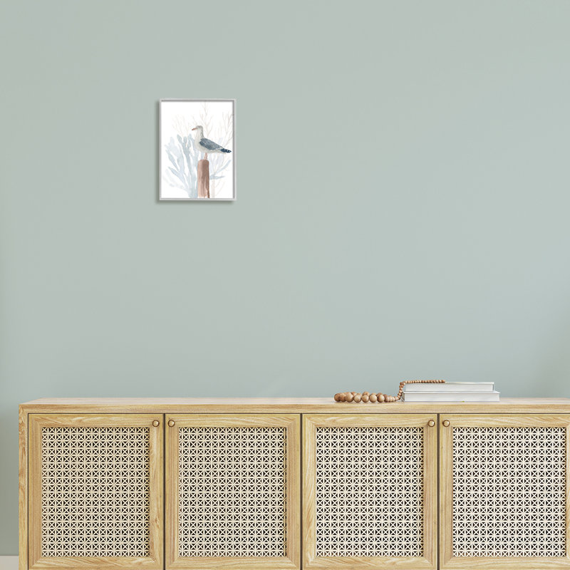Mouette de plage détendue nautique bleu mer corail, Estampe numérique Farmhouse, H 14 po x l 11 po x P 1,5 po