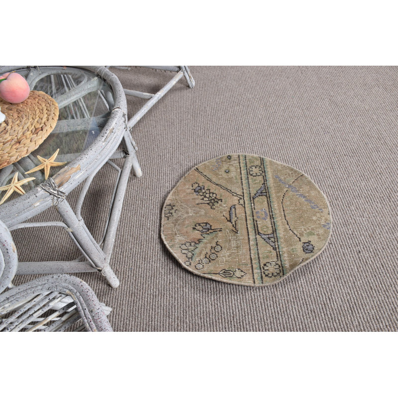 Handcrafted Vintage Turkish Round Door Mat with Unique Decorative Design