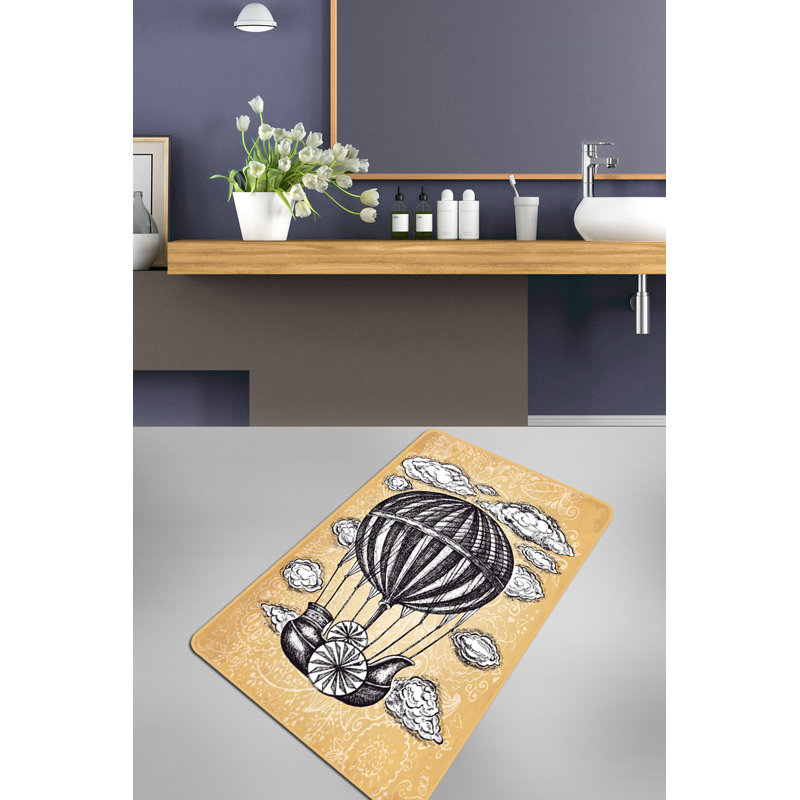 Tapis de bain antibactérien antidérapant, 100% polyester, 31,5 po x 39,4 po | Hauteur des poils de 10 mm, lavable à la machine à 86 ° F | Design élégant jaune, noir et blanc, parfait pour la sécurité et le confort de la salle de bain
