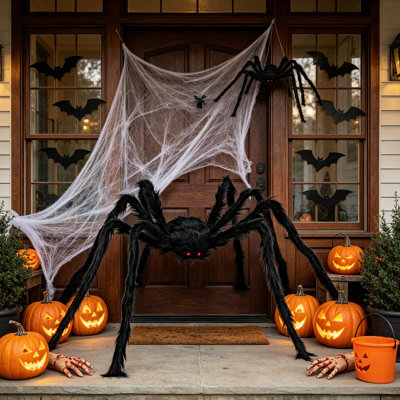 Halloween Outdoor Decorations Giant Spider, 6.6 Ft Plush Large Spider for Yard Lawn Garden Patio Scary Halloween Outside Decor, Indoor Haunted House Prop and Home Party Decor, Black