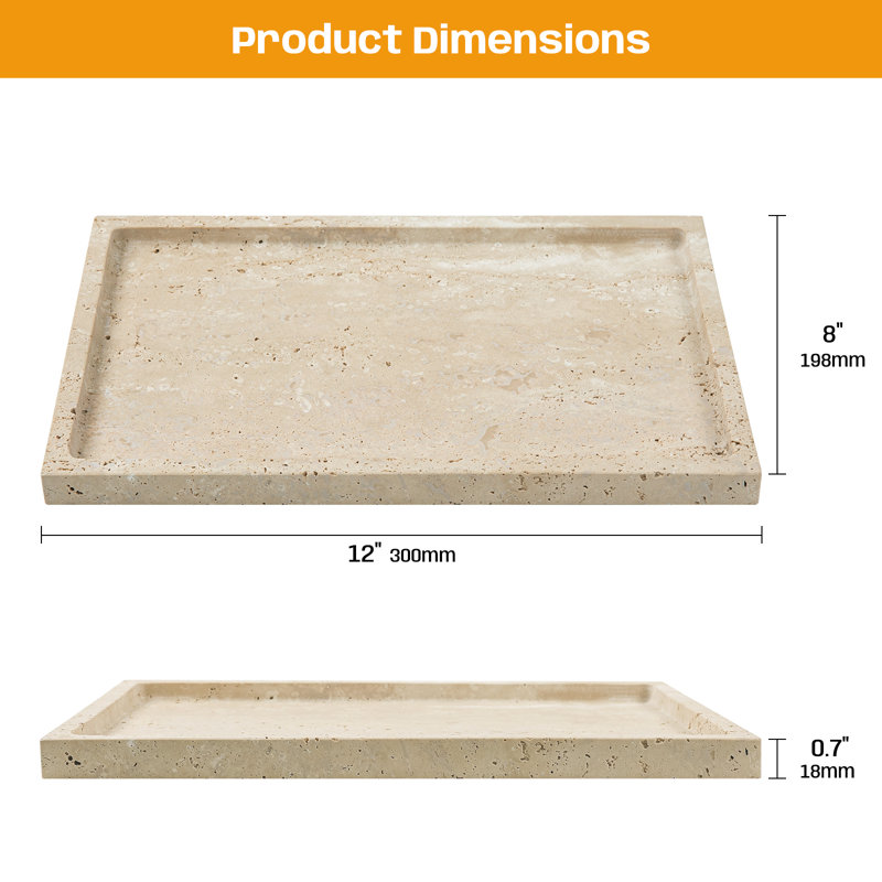 Adolif 12" x 8" Travertine Rectangle  Tray Stone Vanity Trays, Beige 12" x 8" Rectangle
