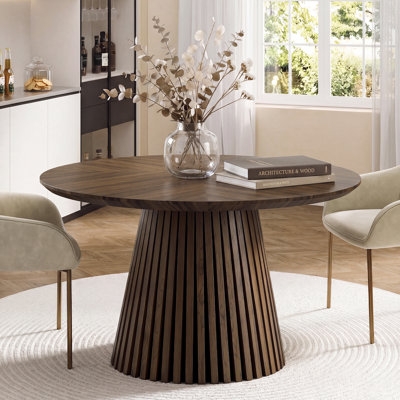 47-Inch Round Dining Table, Wood Round Table for 4, Mid-Century Modern Dining Table with Stable Pedestal Base, Easy Assembly