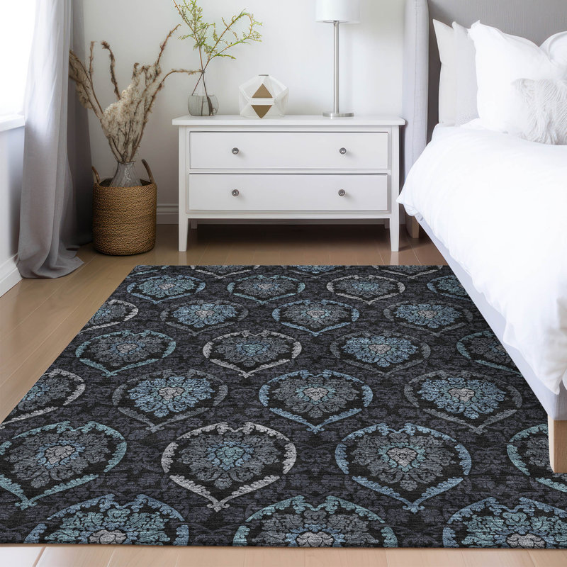 Sharinda Washable Damask Indoor / Outdoor Rug, Rectangle 9' x 12'