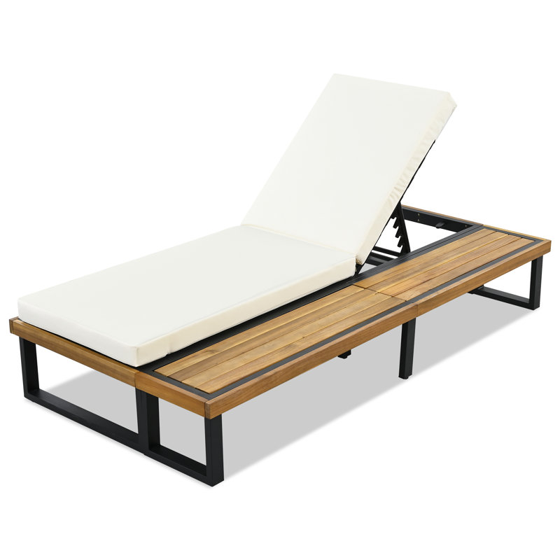 Chaise longue d'extérieur en acacia, Beige