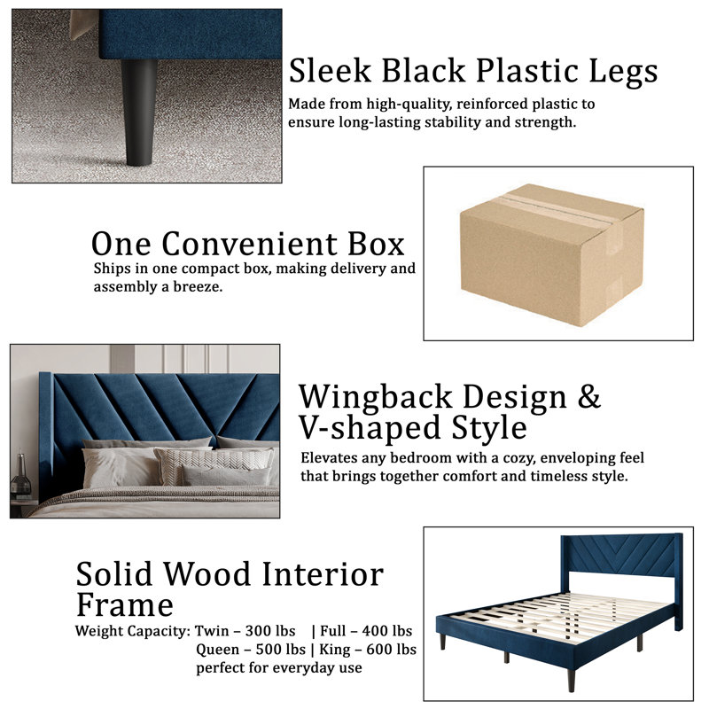 Elegence Wingback Platform Bed, Light Gray, Full