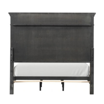 Huder King Bed, Dark Walnut Brown Solid Pine Wood, Classic Panel Moldings