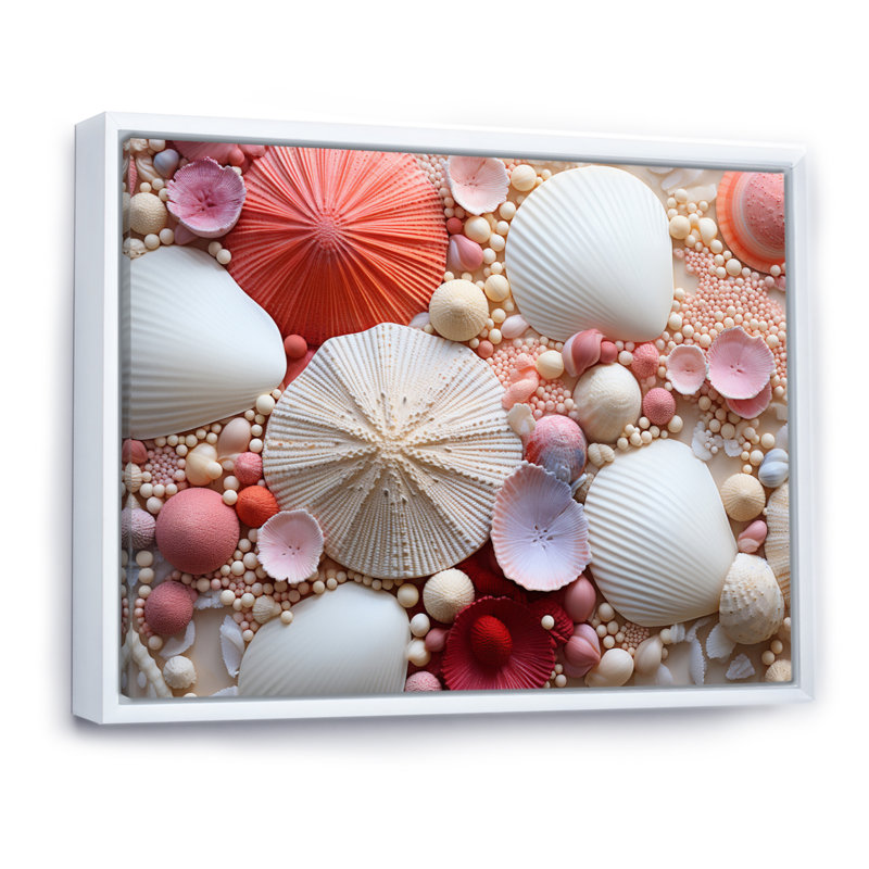 Beach Photo Seashell Collage VIII - Nautical & Beach Canvas Art Print, H 34 po x l 44 po x P 1,5 po, Blanc