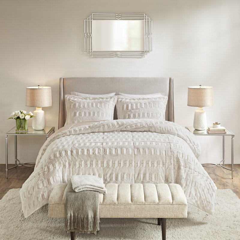 Ivory Microfiber Reversible Comforter Set, Twin Comforter + 1 Shams