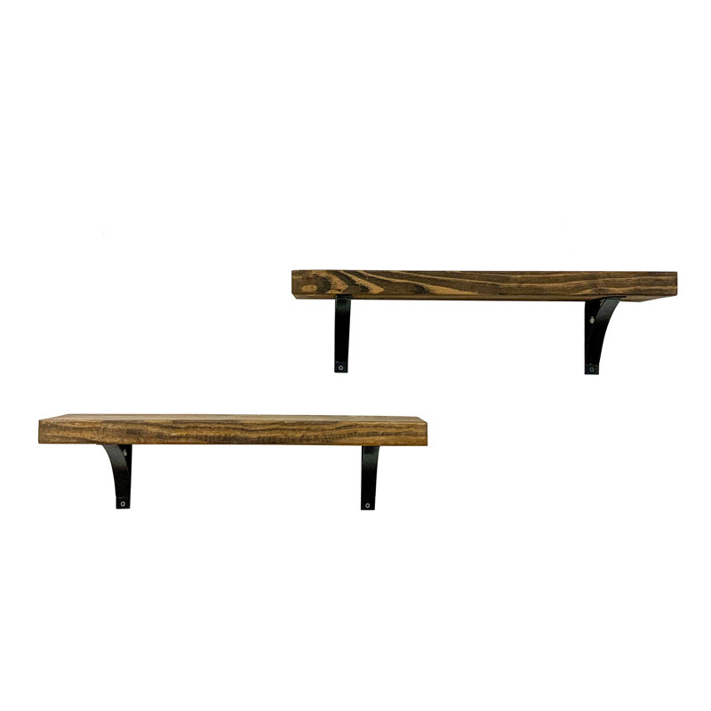 2 Piece Pine Accent Shelf, 7" H x 24" W x 5.5" D, Walnut
