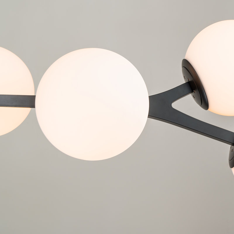 8-Light Sputnik Modern Linear Glass Bubble Chandelier, White, Matte Black
