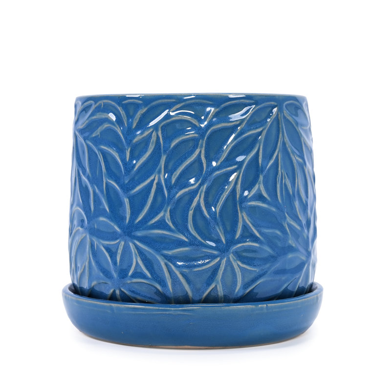 2 pots de fleurs en céramique de 7 po de couleur bleu marine antique, résistants à la chaleur et aux intempéries, trou de drainage pour le développement des racines, pots de fleurs modernes avec finition bleue, 2, durabilité, espaces fonctionnels