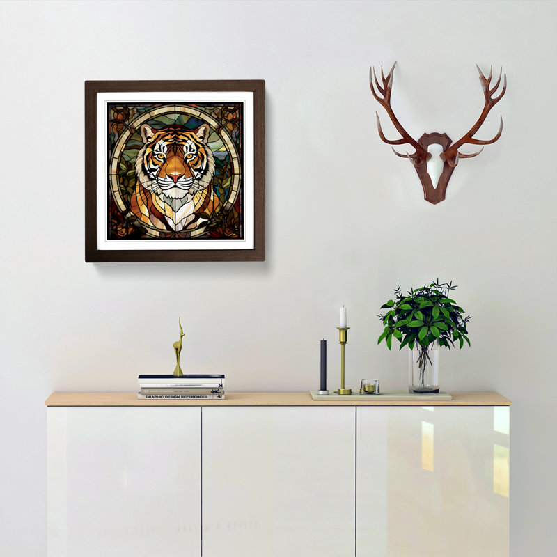 Tiger Stained Glass Effect - Framed Print, Walnut