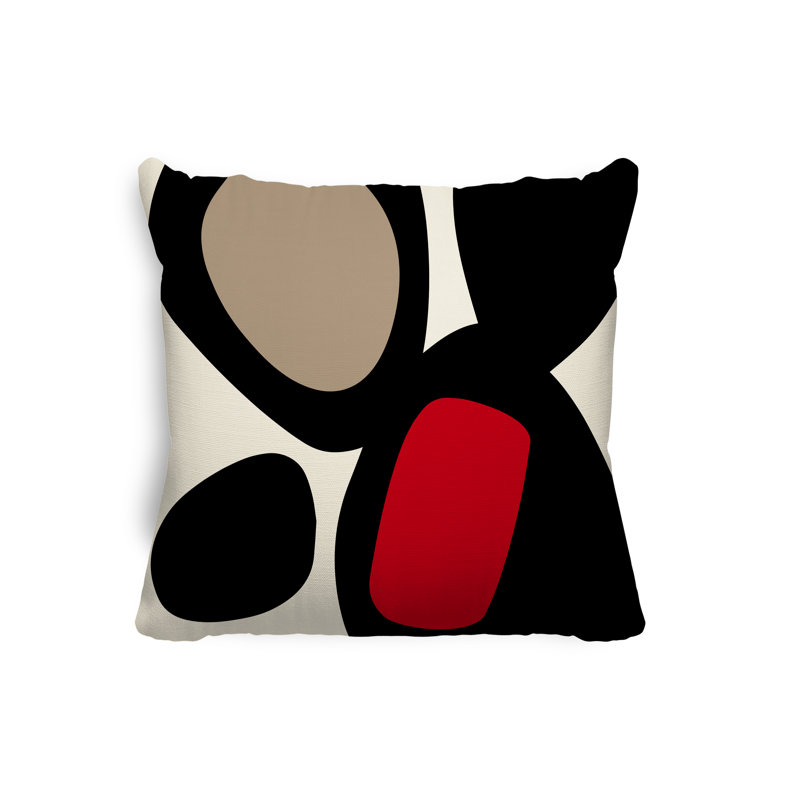Lara Abstract Outdoor Reversible Throw Pillow, 19" x 19", Red/Off White