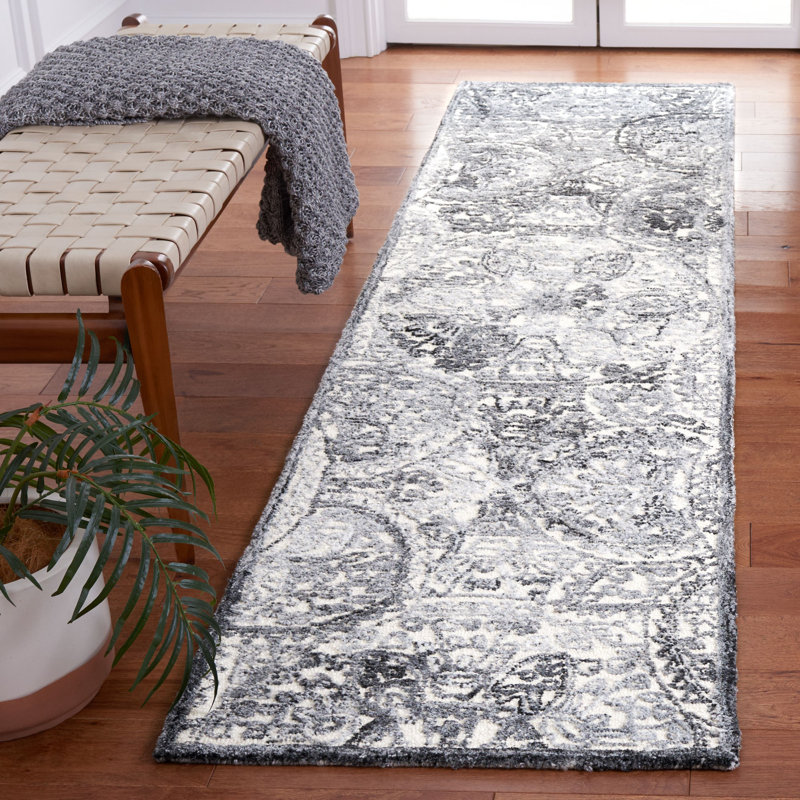 Bathilde Hand Tufted Wool/Cotton with Cotton Backing Metro Geometric Rug in Ivory/Gray, Runner 2'3" x 9'