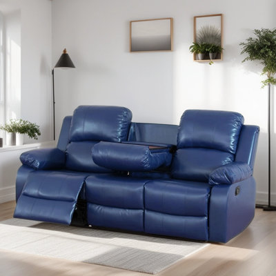 78.5'' Premium Vegan Leather Manual Reclining Sofa with Drop-down Table 