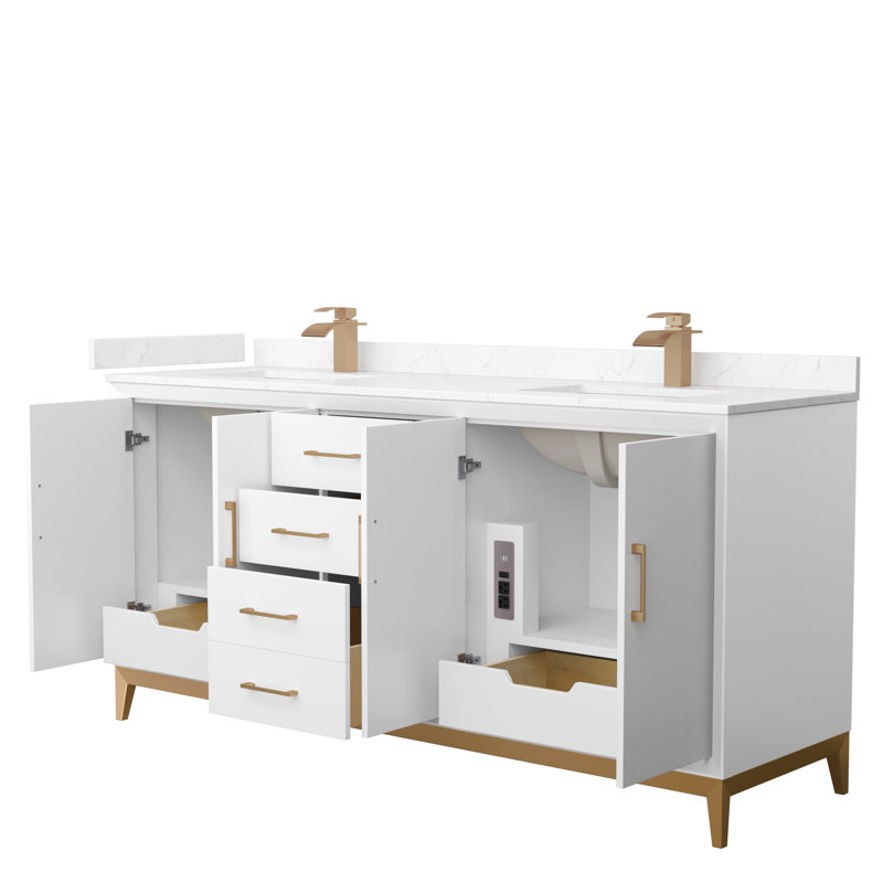 Ensemble de meuble-lavabo double 72 ", Blanc, Bronze