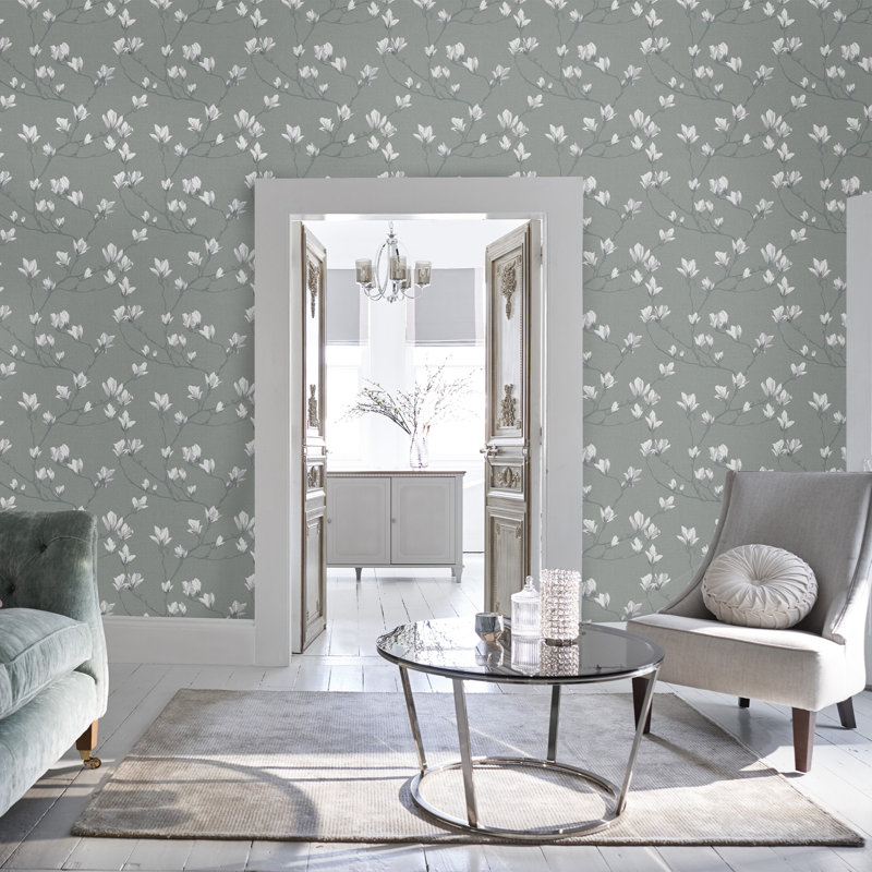 Laura Ashley Magnolia Grove Wallpaper Roll, Slate