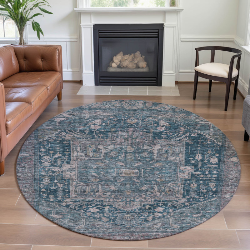 Premium Machine Washable Larock AMF1240 Medallion Rug, Round 8'