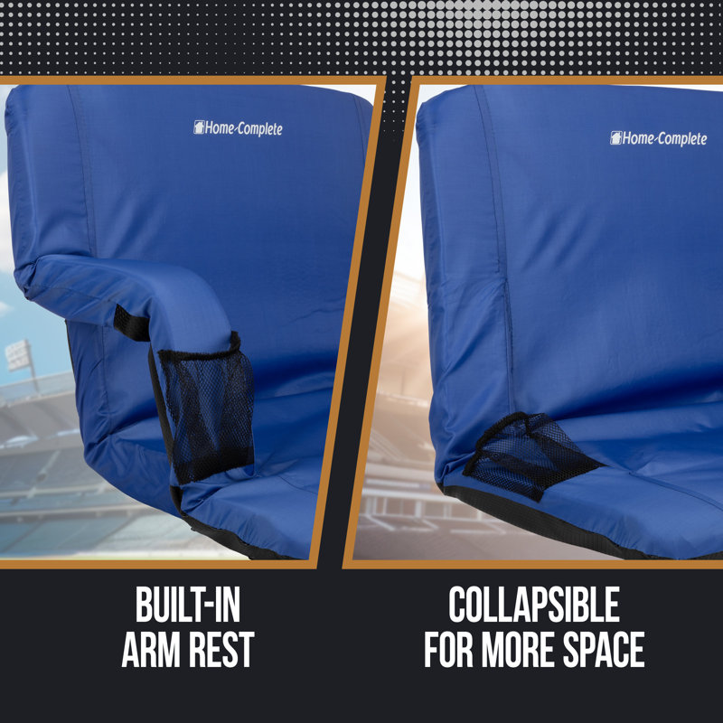 Home-Complete - Wide Reclining Stadium Seat Cushion with Back Support, Armrests, 6 Adjustable Positions and Carry Straps - Portable Stadium Seats and Bleacher Chairs with Back and Cushion