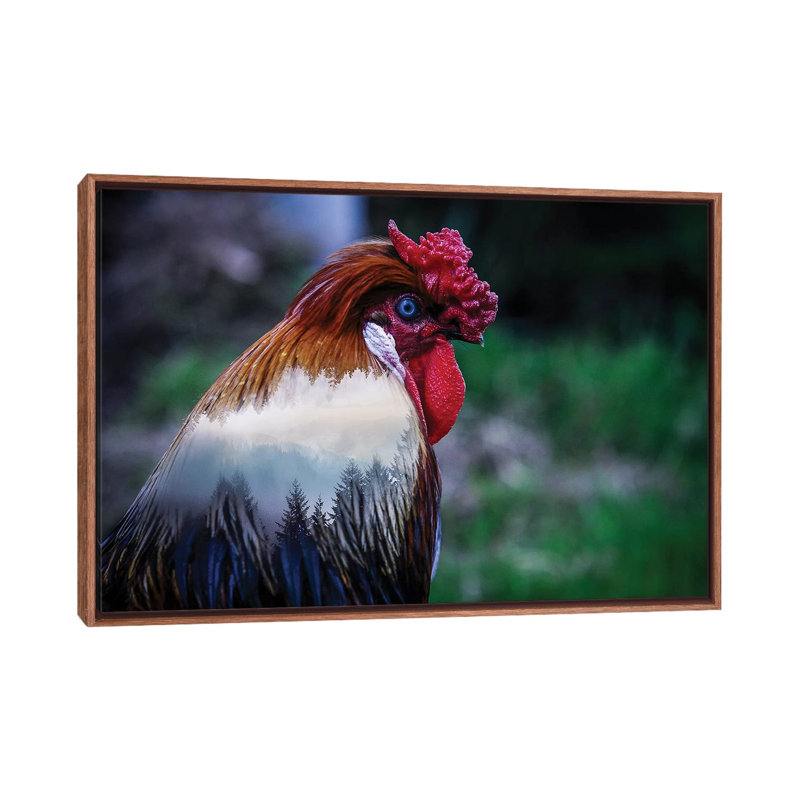 Rooster 1 Piece Wall Art on Canvas, 66.04 cm H x 45.72 cm W, Classic Brown Wood Framed