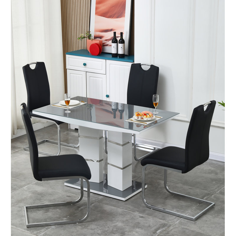 Mousoulita 4 - Person Dining Set, Black, Grey
