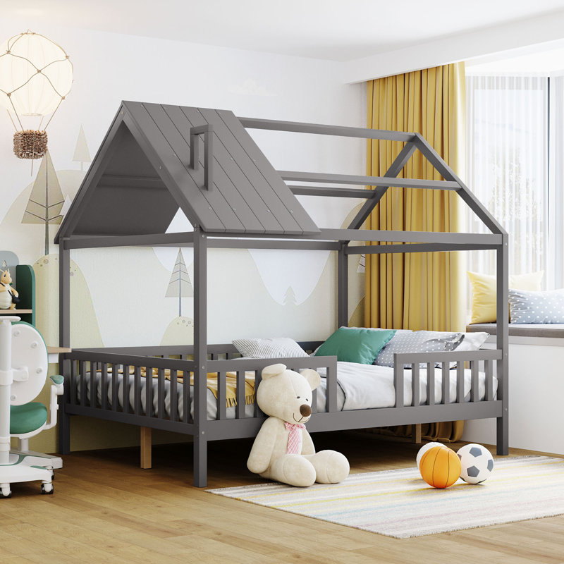 Harper Orchard Full Size Wood House Bed With Fence & Reviews | Wayfair