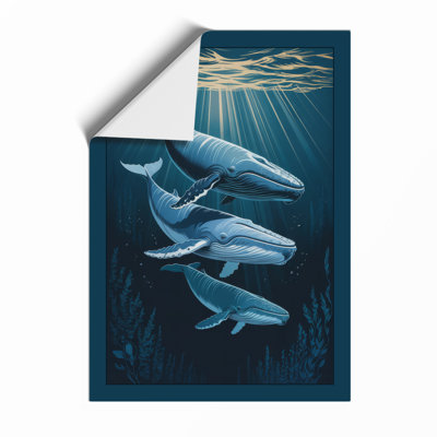 Whales in Blue Depths Coastal - Framed Print