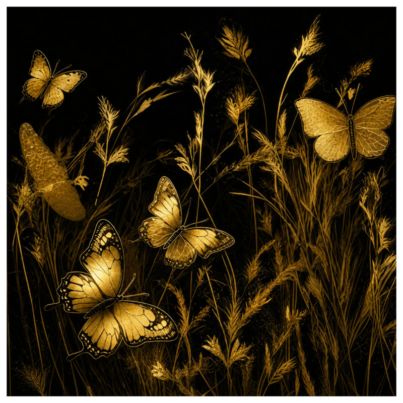 Coussins dorés Golden Butterflies On, 16 x 16 pouces