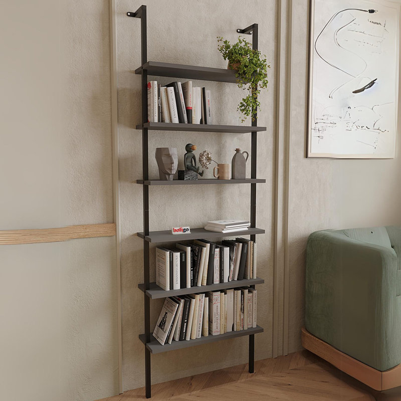 Adelea 183cm H x 60.2cm W Metal Bookcase, Anthracite