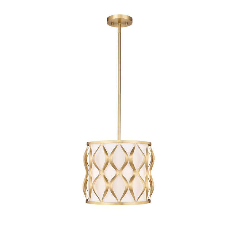 Luminaire suspendu tambour à 3 lumières Sadowski, Or moderne