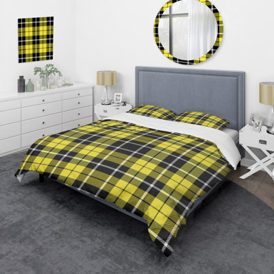 Yellow And Black Checked Tartan Polyester Checkered Duvet Cover