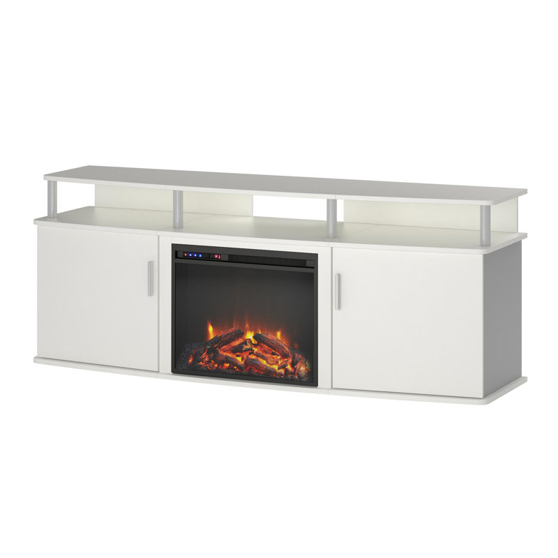 Meuble télé pour téléviseur de 70 po ou moins avec foyer électrique Kamal, Blanc