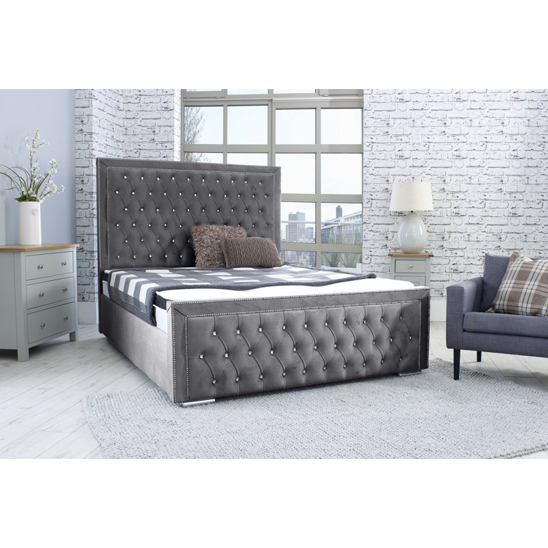 Joseline Upholstered Velvet Sleigh Bed, Single (3'), Steel