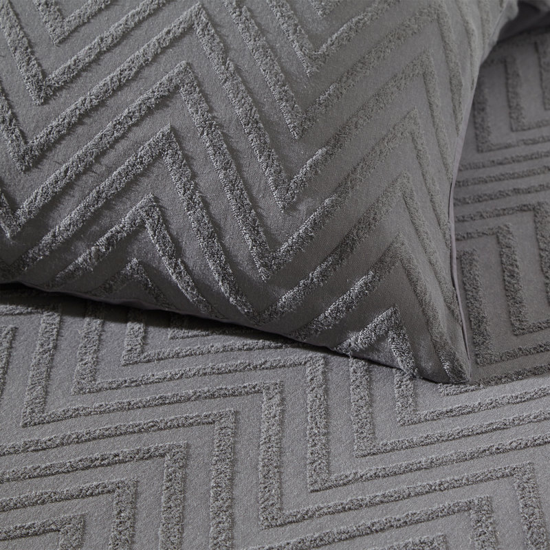 Giselly Cotton Chevron / Zig Zag Duvet Cover Set with Pillowcases Included, Grey, Single Duvet Cover + 1 Standard Pillowcase