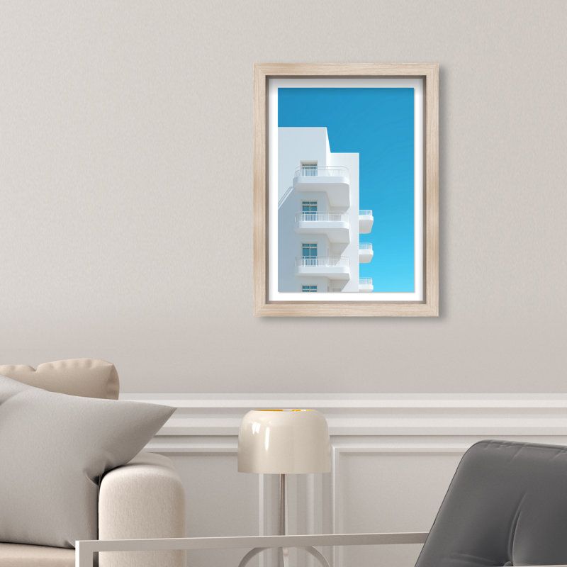 Modular White II Shadowbox Architecture Print by Oliver Gal, Black Frame, 10 x 15, 11.5"H x 16.5"W, Natural Oak Shadowbox