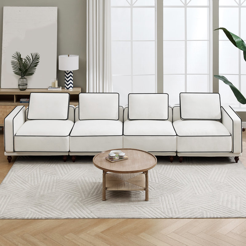 Modular Sectional Sofa with Removable Covers, Chenille Fabric and Solid Wood Frame for Living Room, 3, White Chenille