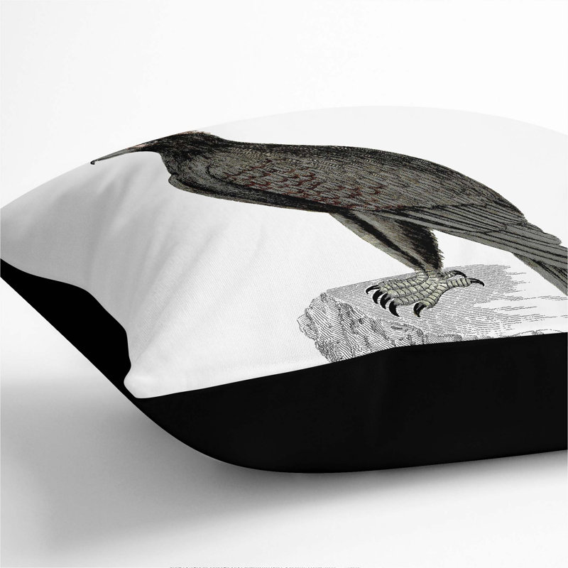 Mountain Eagle Illustration Cushion with Filling, 55cm H x 55cm W x 20cm D, Black