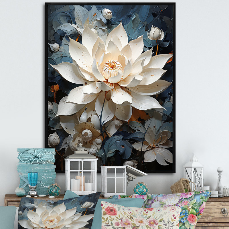 «Serenity Blossum Lotus I» sur toile, H 20 po x l 12 po x P 1 po, Cadre flottant noir