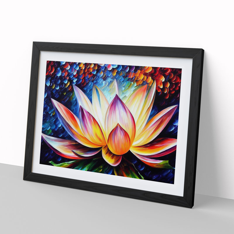 XH1022-6661X Painted Lotus Flower Vol.3 - Single Picture Frame Painting, 46cm H x 64cm W x 2cm D, Black Framed