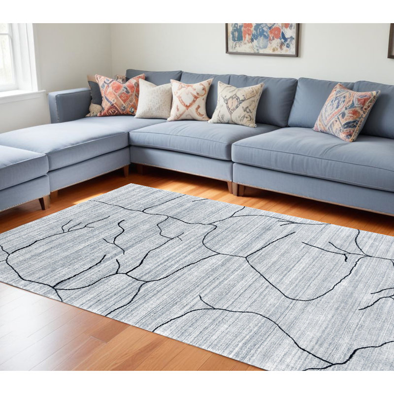Tapis gris et noir tissé à la main 6 pi x 9 pi