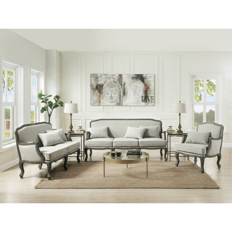 Tania Loveseat with 2 Pillows in Cream and Grey