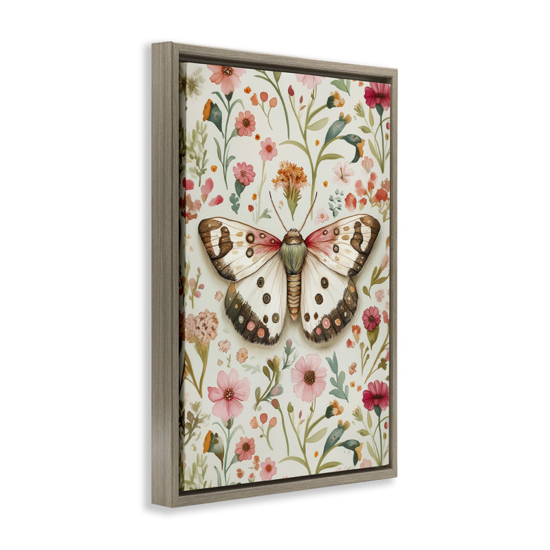 Cadre flottant Botanical Butterfly on Florals, design par The Dutch Lady, H 25 po x l 17 po, Cadre flottant orme Montalcino