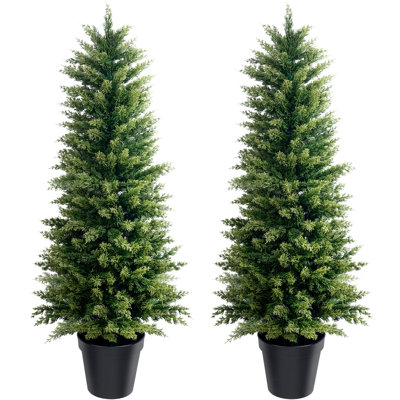 Artificial Cypress Topiary Trees-UV Resistant Faux Cypress Plants For Indoor Or Outdoor(Set Of 2)