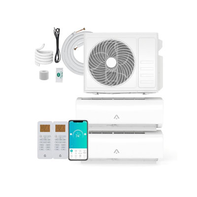 20K BTU Dual Zone Mini Split Air Conditioner with Wifi, 20 SEER2 12000+12000 BTU Ductless Heat Pump System, Includes Pre-Charged Condenser & 16ft Inst