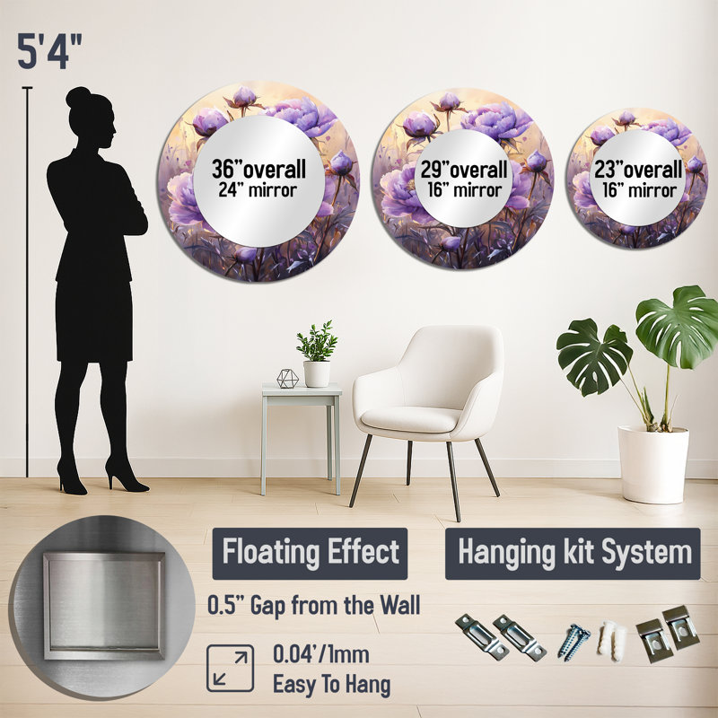 Pivoine lavande d'été - miroir mural décoratif floral - imprimé sur métal, 36 po x 36 po