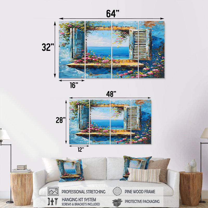 Rueda - art mural de fenêtres côtières pour le salon, 4 pièces, H 28 po x l 48 po