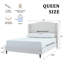 Lit Queen avec cadre en toile, tête de lit arquée et dossier capitonné, sommier non requis-1081133264