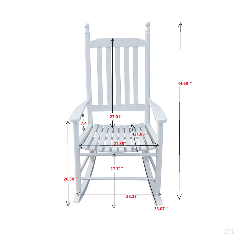 Chaise berçante en bois, sans tapis, Blanc
